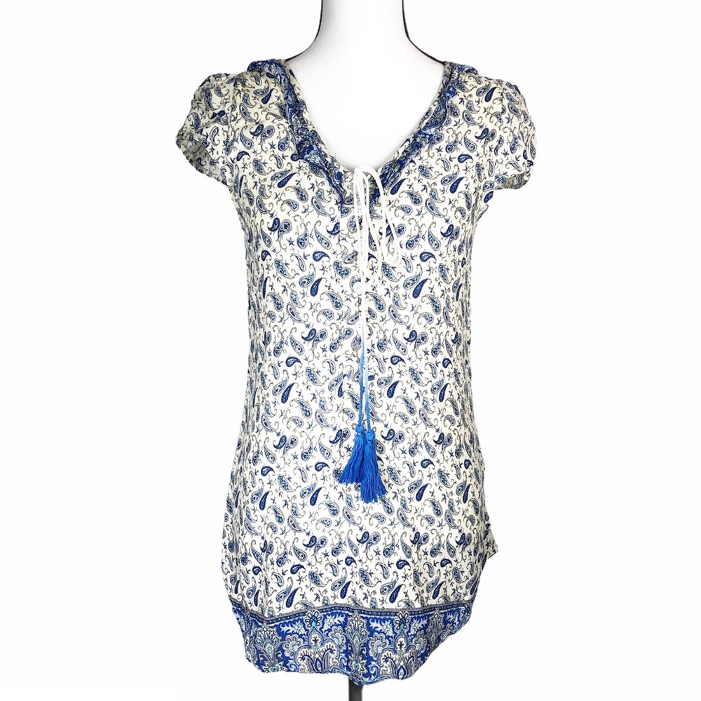 Reverse Blue Paisley Open Back Blouse Tunic